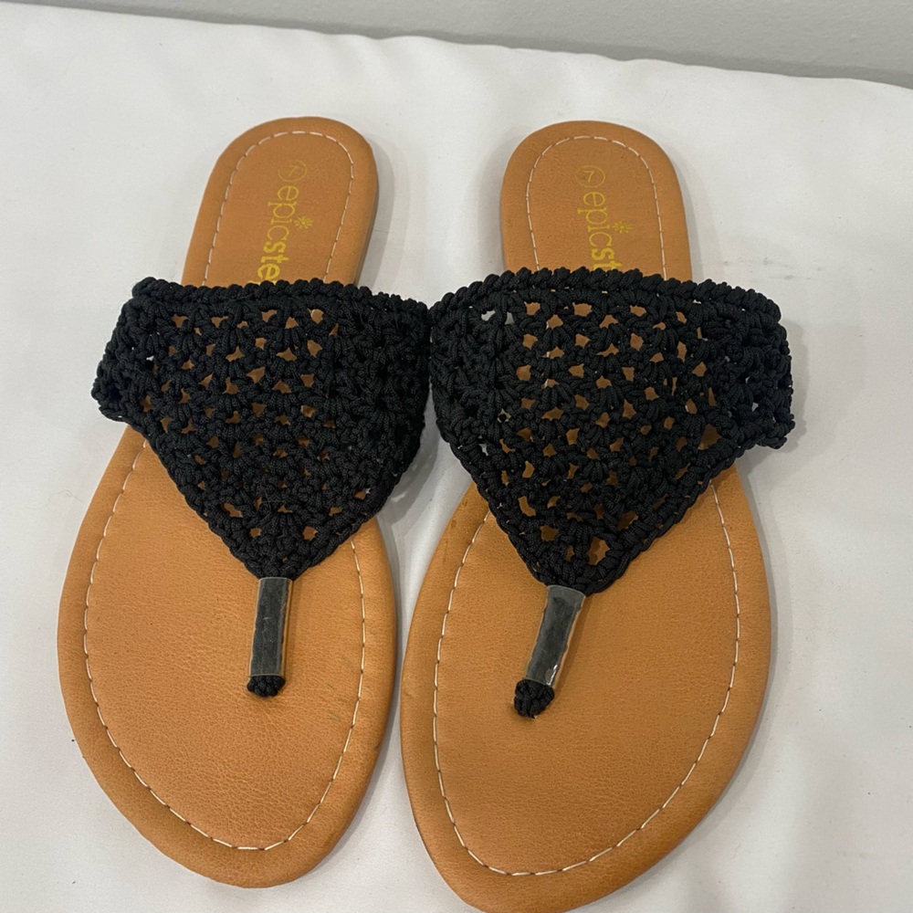 epicstep black crocheted sandals.